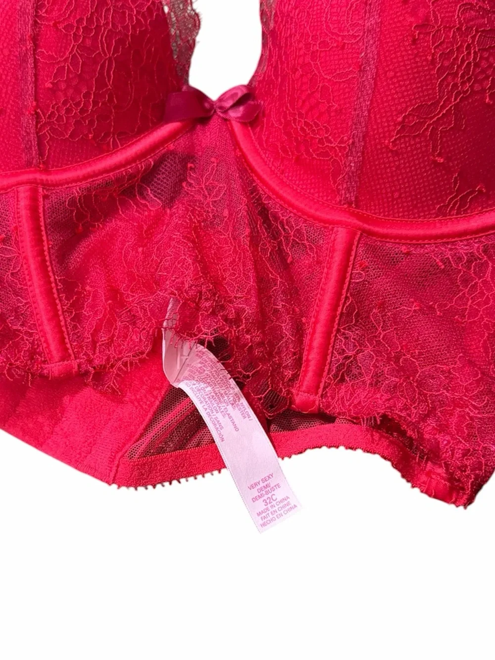 Victoria’s Secret Very Sexy Demi Bustier Bra 32C Red Lace Longline